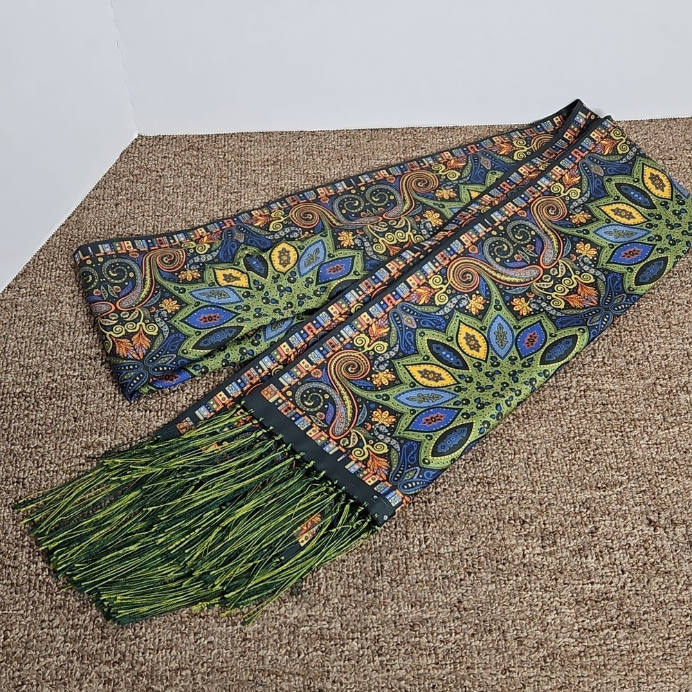 New & Lingwood 100% Silk Fringe Scarf 72" Made in Italy Colorful Paisley